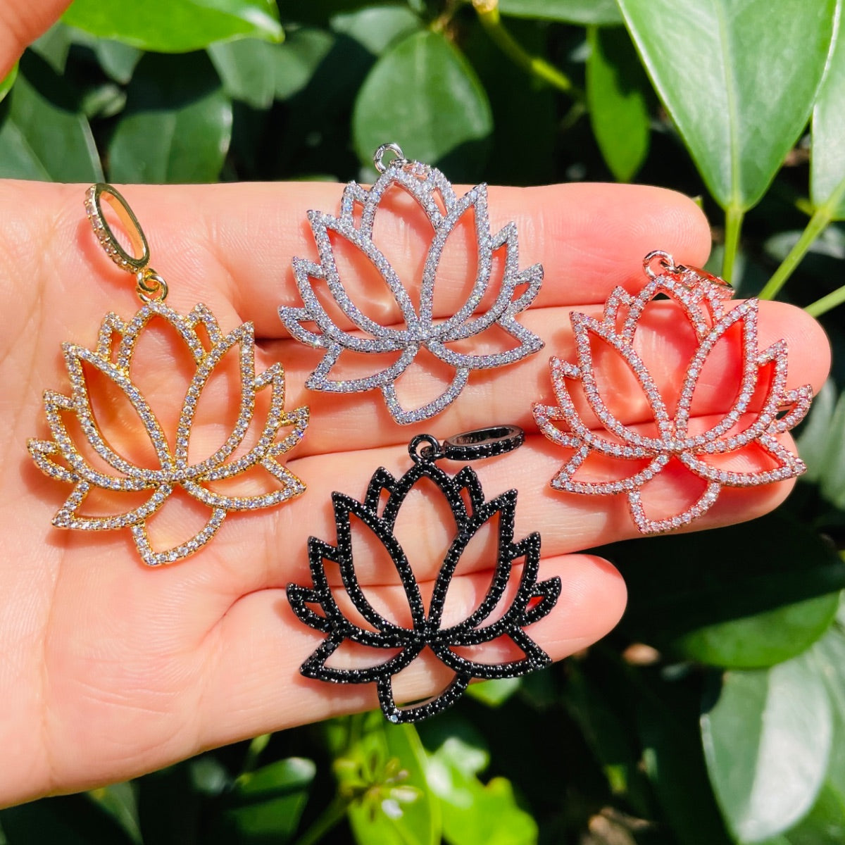 5-10pcs/lot CZ Paved Lotus Flower Charms 5pcs Mix Colors CZ Paved Charms Flowers New Charms Arrivals Charms Beads Beyond