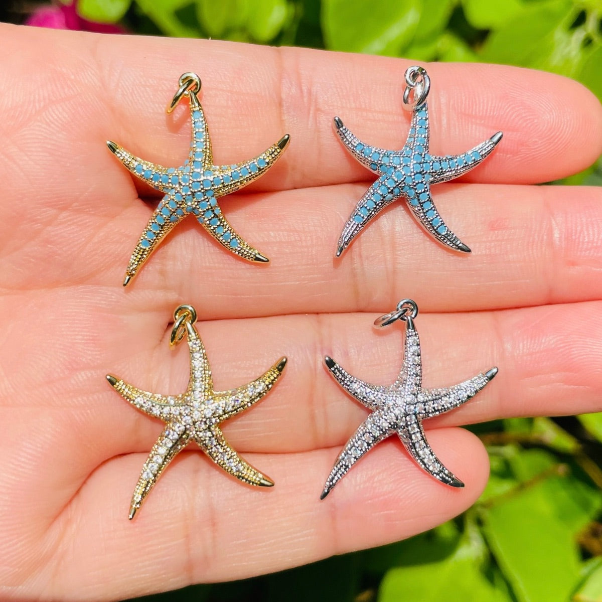 10pcs/lot Clear Turquoise CZ Paved Starfish Charms