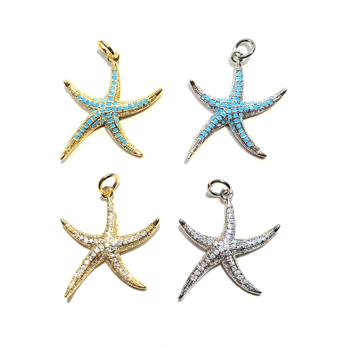 10pcs/lot Clear Turquoise CZ Paved Starfish Charms