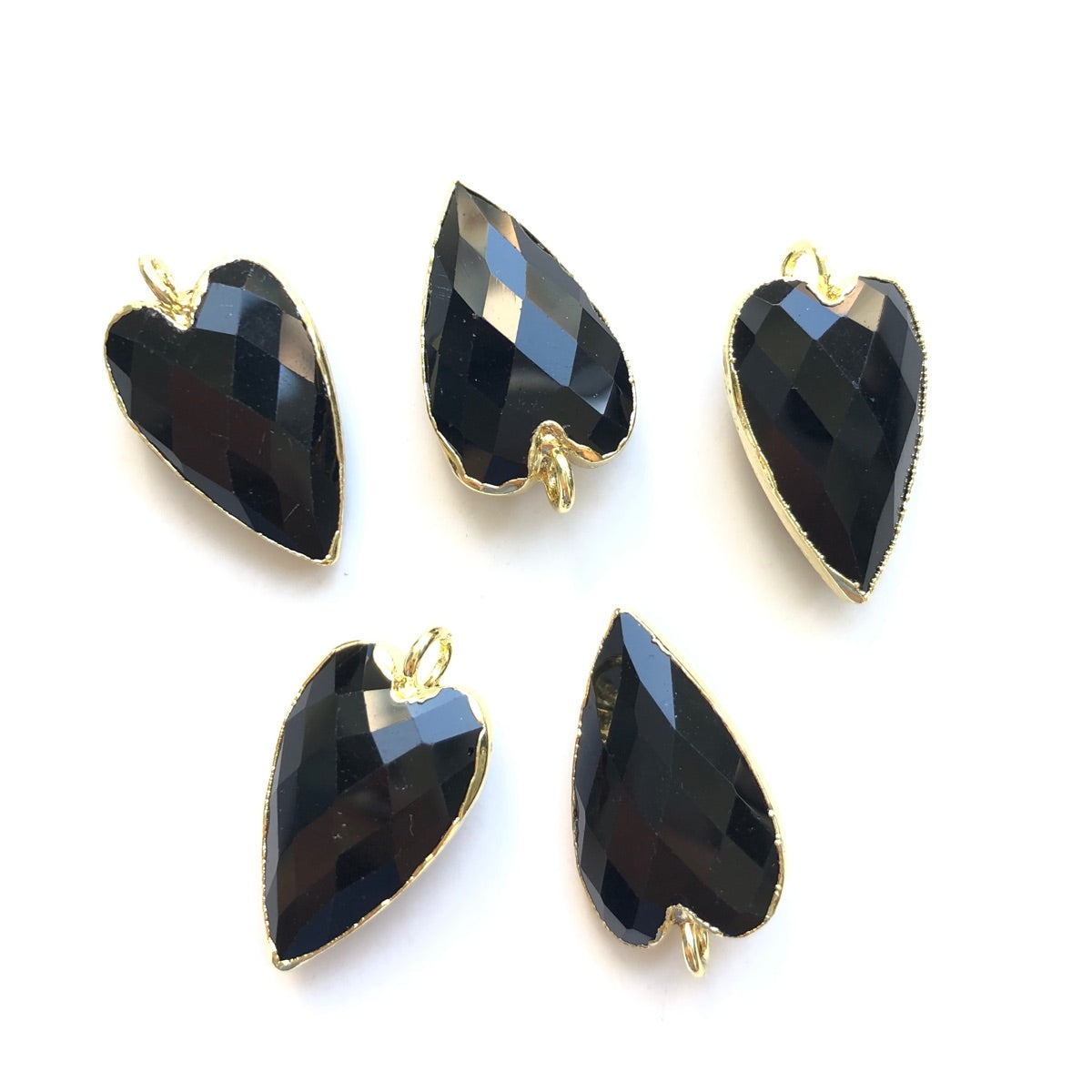 5pcs/Lot Gold Plated Bezel Natural Labradorite Amethyst Black Onyx Rose Quartz Faceted Heart Pendants Black Onyx Stone Charms New Charms Arrivals Charms Beads Beyond