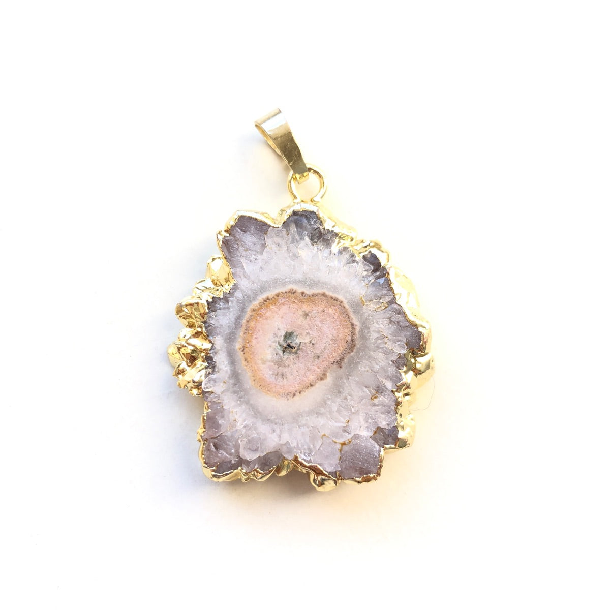 1PC 30mm Gold Plated Sun Flower Agate Charm-Premium Quality White on Gold Stone Charms Charms Beads Beyond