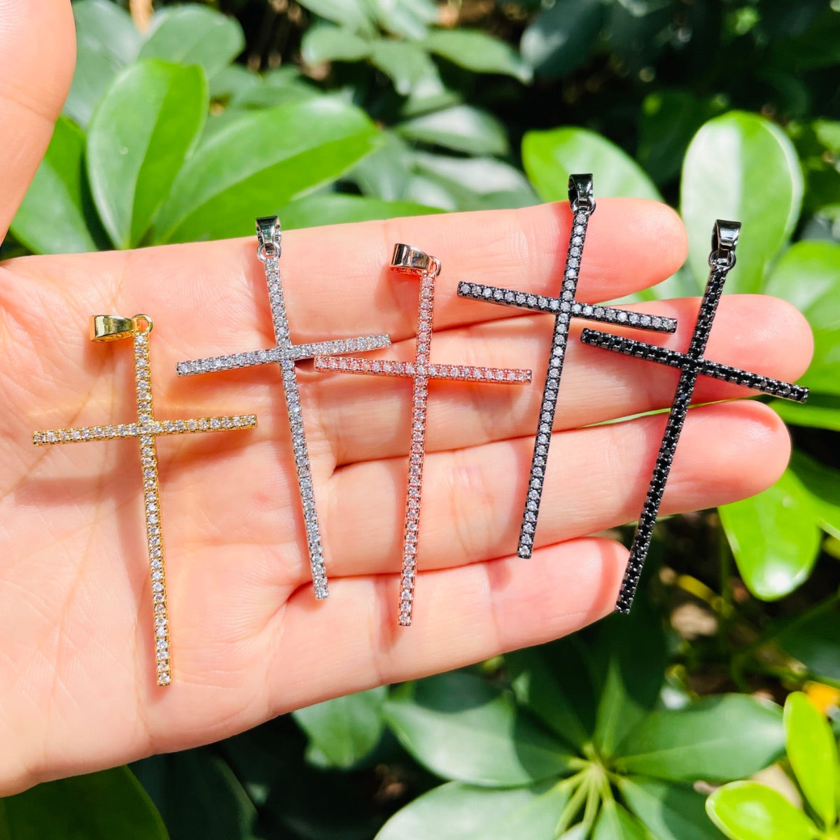 10pcs/lot Big Size Slim CZ Paved Cross Charms Mix Colors CZ Paved Charms Crosses New Charms Arrivals Charms Beads Beyond