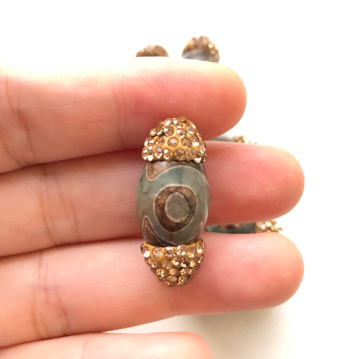 5pcs/lot Gold Rhinestone Paved Green Eye Dzi Tibetan Beads Focal Spacers Agate Spacers Focal Beads Charms Beads Beyond