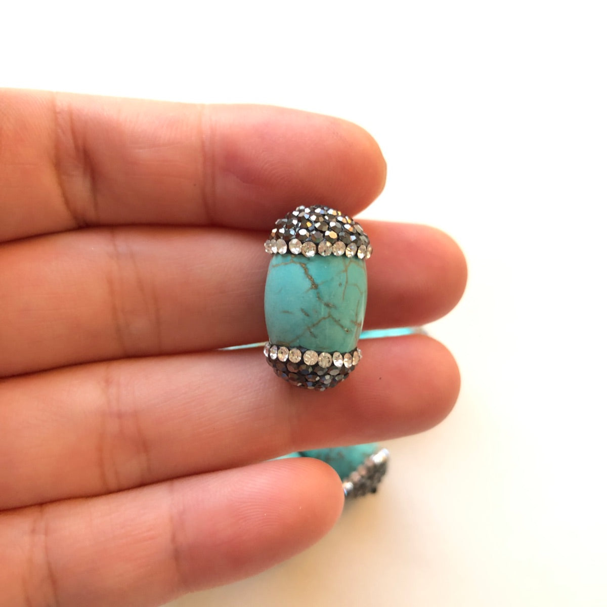 5pcs/lot Black Rhinestone Paved Blue Turquoise Beads Focal Spacers Agate Spacers Focal Beads Charms Beads Beyond