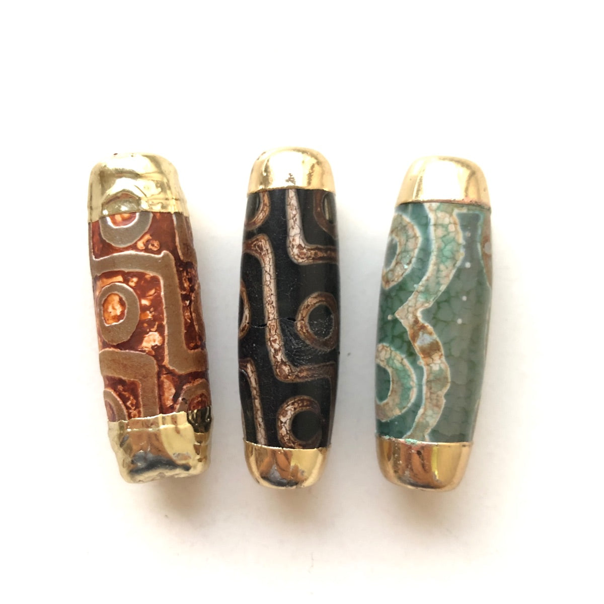 1PC 41*14mm Gold Plated Bezel Tibetan Agate Spacer Focal Beads Agate Spacers Focal Beads Charms Beads Beyond