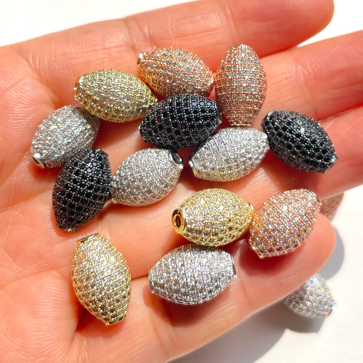 10pcs/lot 14.6*9.5mm CZ Paved Olive Spacer Beads