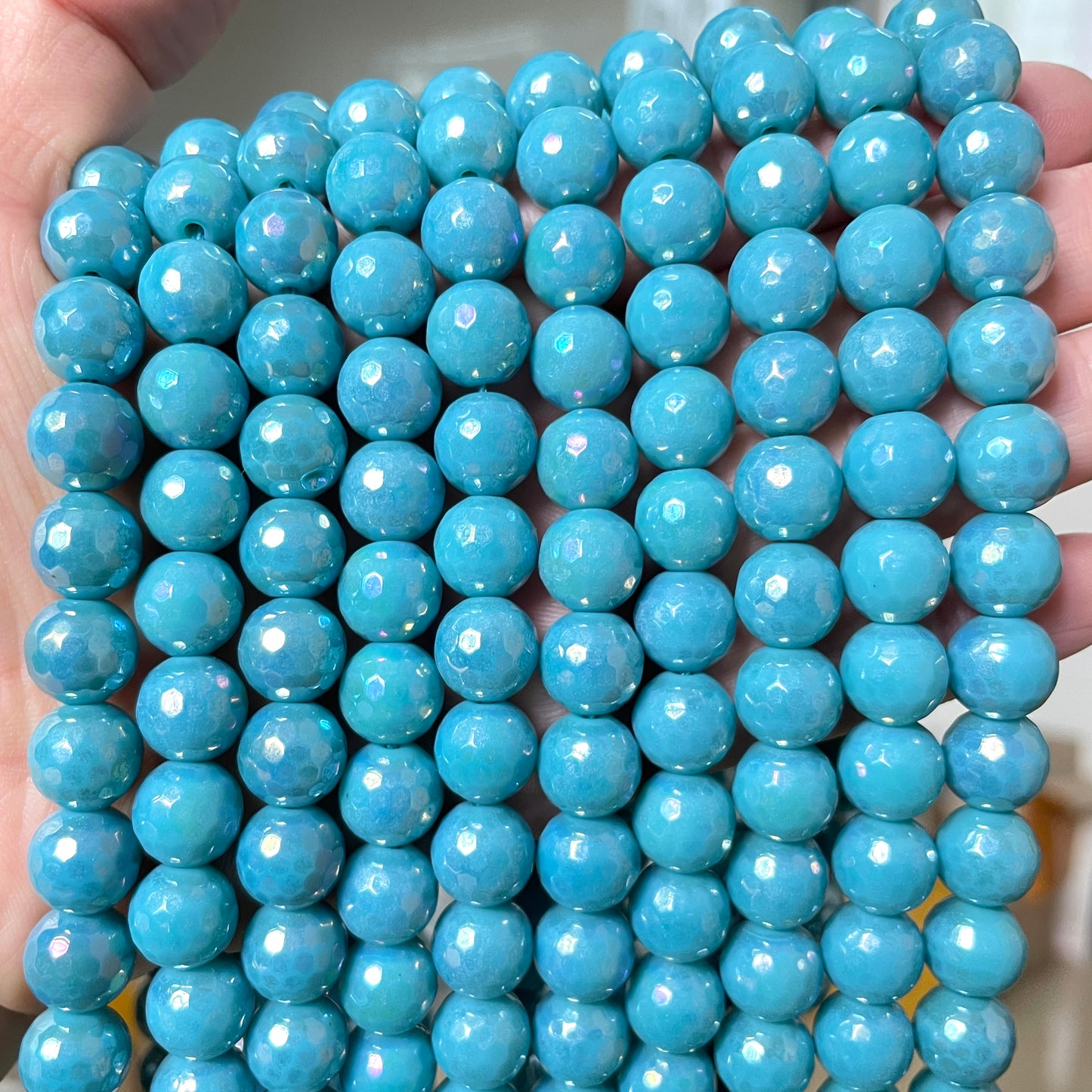 2 Strands/lot 10mm Light Turquoise Electroplated Faceted Jade Stone Beads Electroplated Beads Electroplated Faceted Jade Beads Charms Beads Beyond