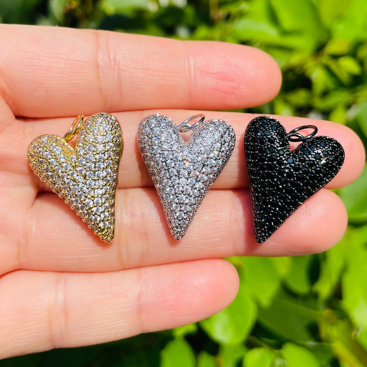 10pcs/lot CZ Paved 3D Heart Charm Pendants