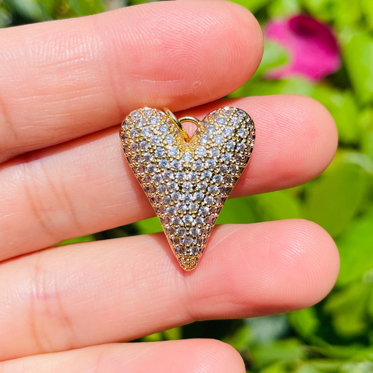 10pcs/lot CZ Paved 3D Heart Charm Pendants