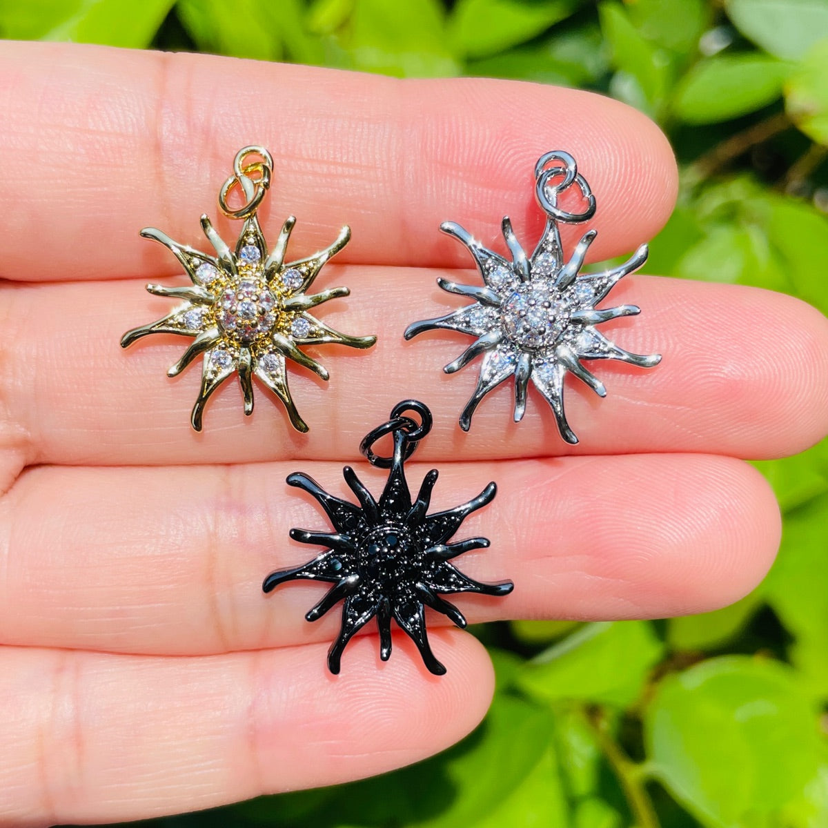 10pcs/lot CZ Paved Moon and Sun Charms