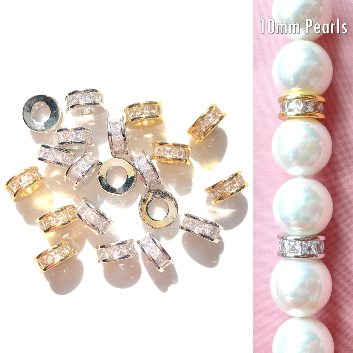 20-50pcs/lot 8*3.5mm Square CZ Paved Rondelle Wheel Spacers CZ Paved Spacers Big Hole Beads New Spacers Arrivals Rondelle Beads Wholesale Charms Beads Beyond