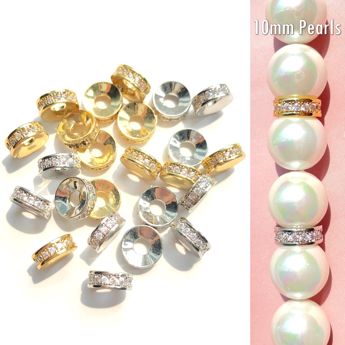 20-50pcs/lot 8*3mm CZ Paved Rondelle Wheel Spacers CZ Paved Spacers Big Hole Beads New Spacers Arrivals Rondelle Beads Wholesale Charms Beads Beyond