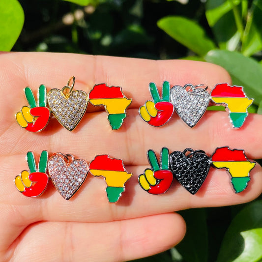 10pcs/lot CZ Pave Peace Love Juneteenth Charms for Black History Month Juneteenth Awareness CZ Paved Charms Juneteenth & Black History Month Awareness New Charms Arrivals Charms Beads Beyond