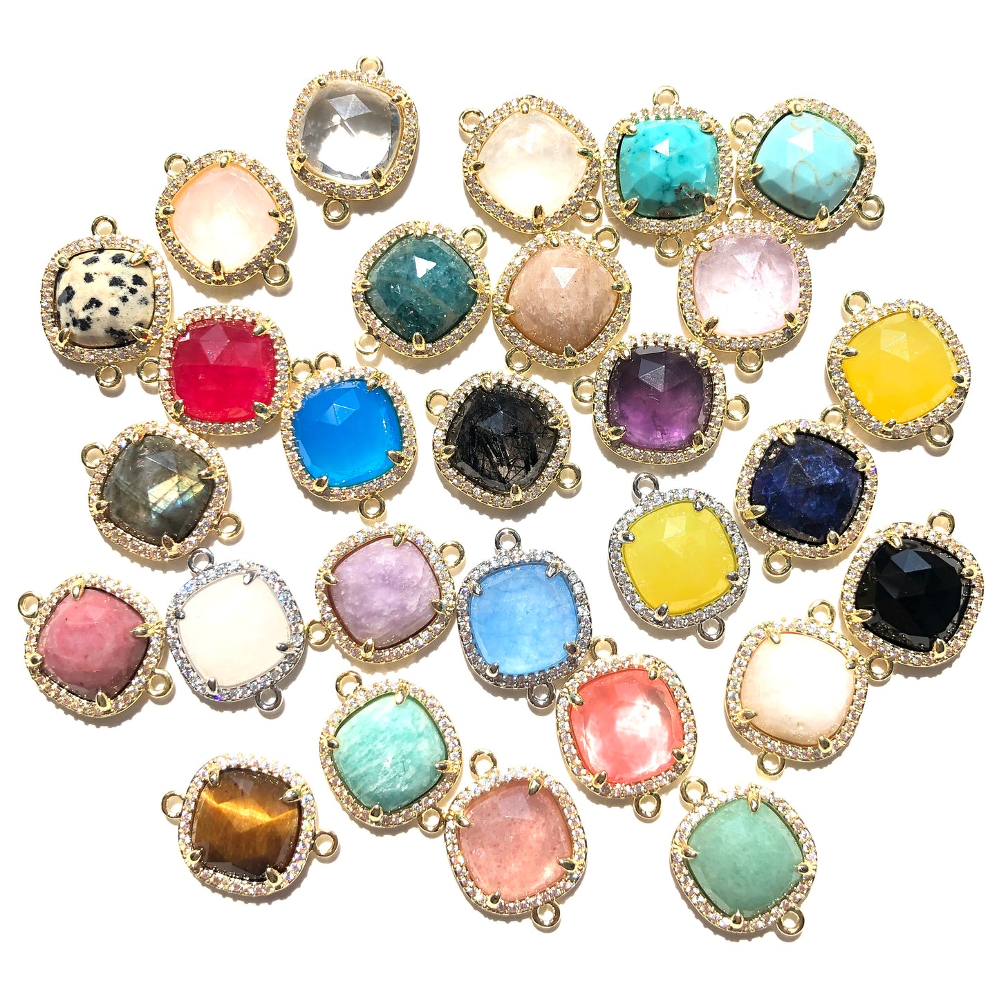 5-10pcs/Lot CZ Pave Natural Amethyst Labradorite Rose Quartz Faceted Square Connectors Stone Charms New Charms Arrivals Charms Beads Beyond