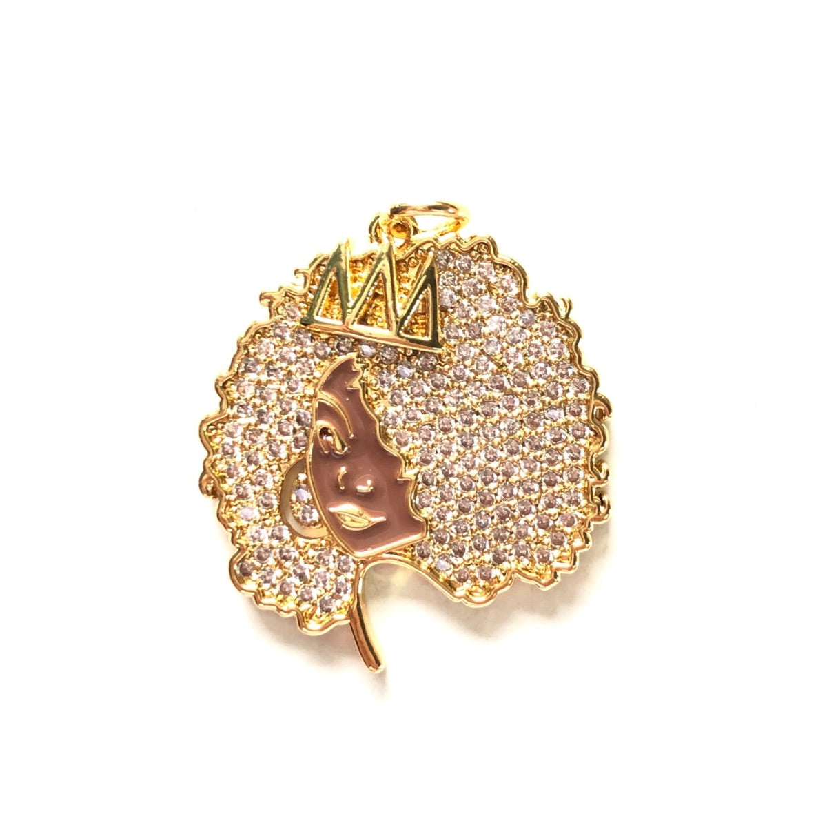 10pcs/lot 30*27mm CZ Afro Girl Black Queen Charm Pendants Gold CZ Paved Charms Afro Girl/Queen Charms On Sale Charms Beads Beyond