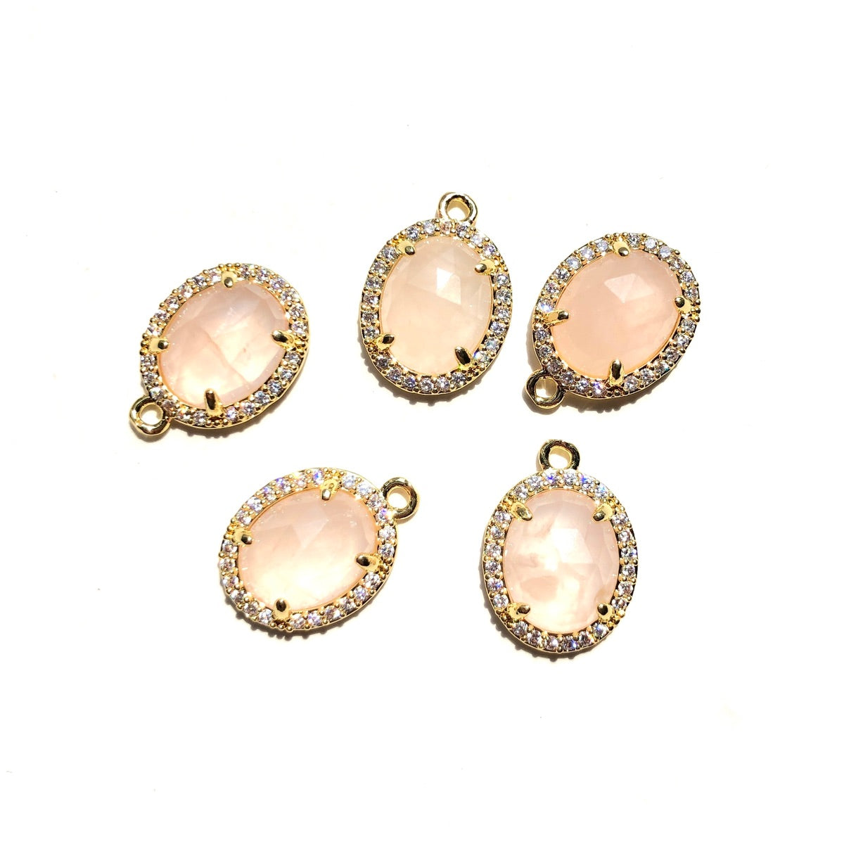 5-10pcs/Lot Small Size CZ Pave Natural Amethyst Rose Quartz Red Agate Faceted Oval Charm Rose Quartz Stone Charms New Charms Arrivals Charms Beads Beyond