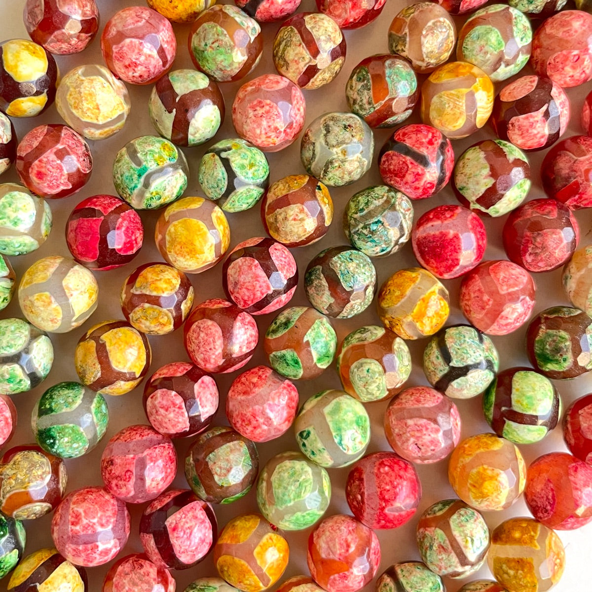 10mm Yellow Green Red Multicolor Tibetan Agate Faceted Stone Beads Stone Beads New Beads Arrivals Tibetan Beads Charms Beads Beyond