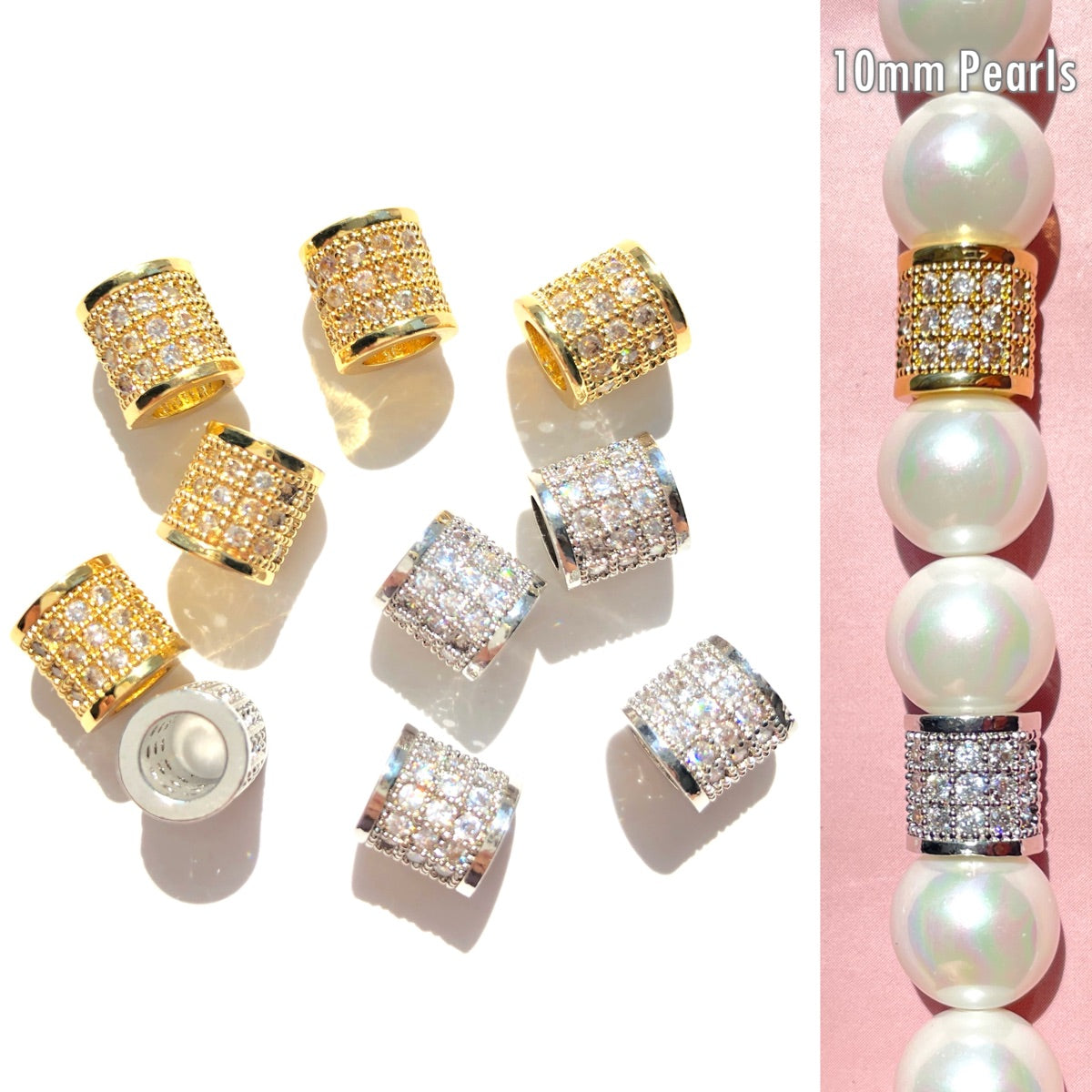 10-20-50pcs/lot 8*8mm CZ Paved Big Hole Tube Rondelle Wheel Spacers CZ Paved Spacers Big Hole Beads New Spacers Arrivals Rondelle Beads Wholesale Charms Beads Beyond