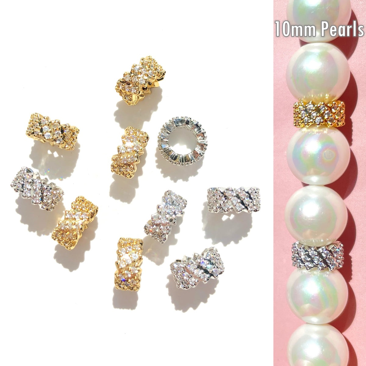10-20-50pcs/lot 7.7mm CZ Paved Big Hole Rondelle Wheel Spacers CZ Paved Spacers Big Hole Beads New Spacers Arrivals Rondelle Beads Wholesale Charms Beads Beyond