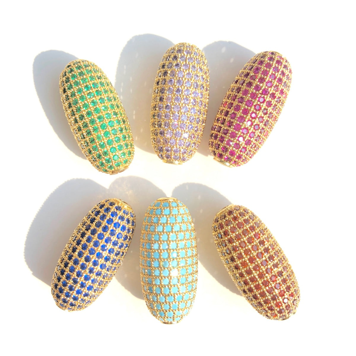 5-10pcs/lot Green Blue Turquoise Purple Reddish Orange Multicolor CZ Paved Oval Beads Centerpiece Spacers Mix Random Colors CZ Paved Spacers Colorful Zirconia New Spacers Arrivals Oval Spacers Charms Beads Beyond