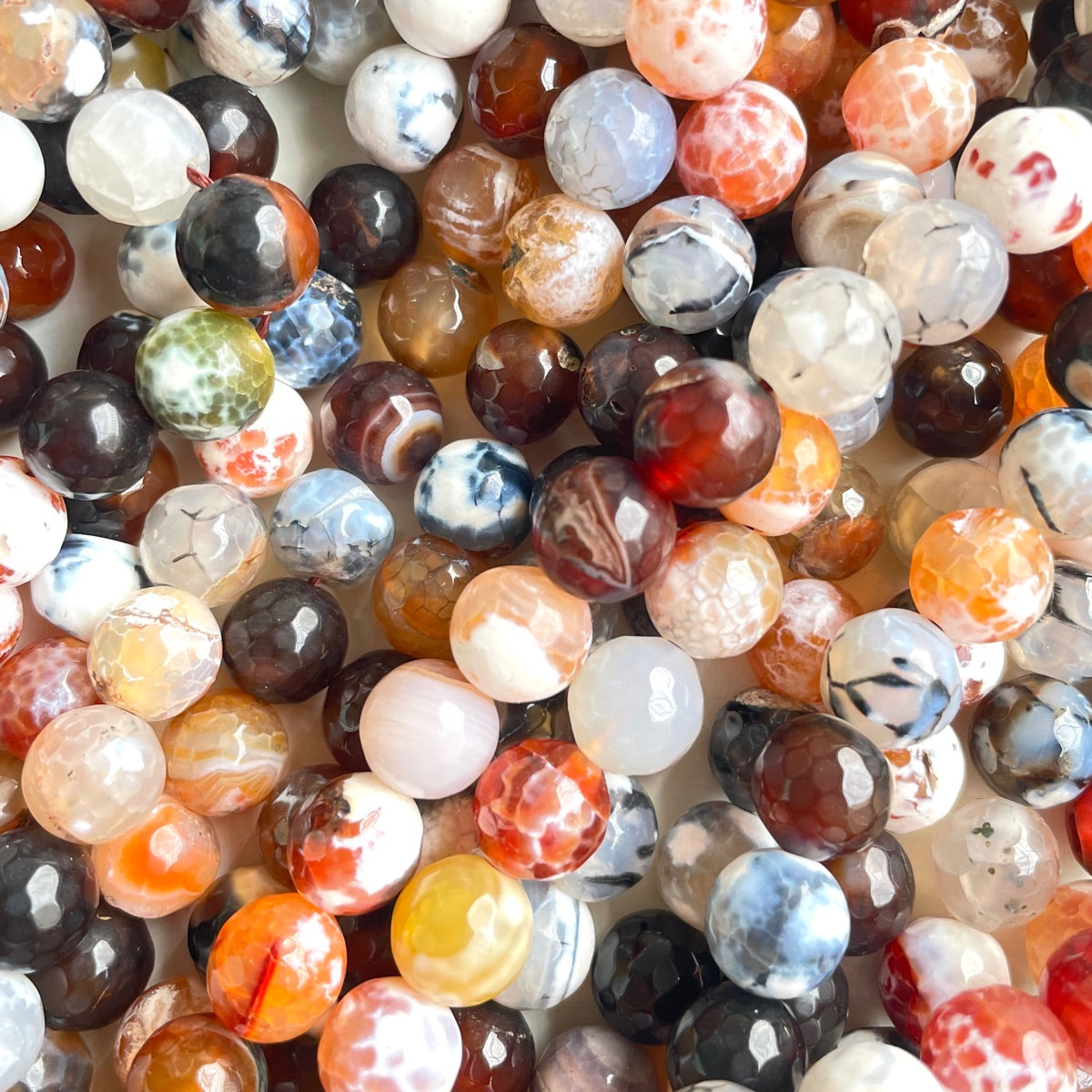 2 Strands/lot 10mm Orange Brown White Fire Agate Faceted Stone Beads Stone Beads Faceted Agate Beads New Beads Arrivals Charms Beads Beyond