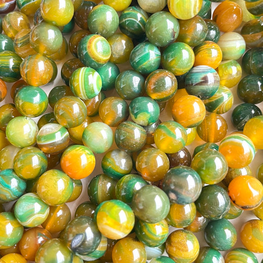 2 Strands/lot 10mm Yellow Green Banded Agate Round Stone Beads Stone Beads New Beads Arrivals Round Agate Beads Charms Beads Beyond