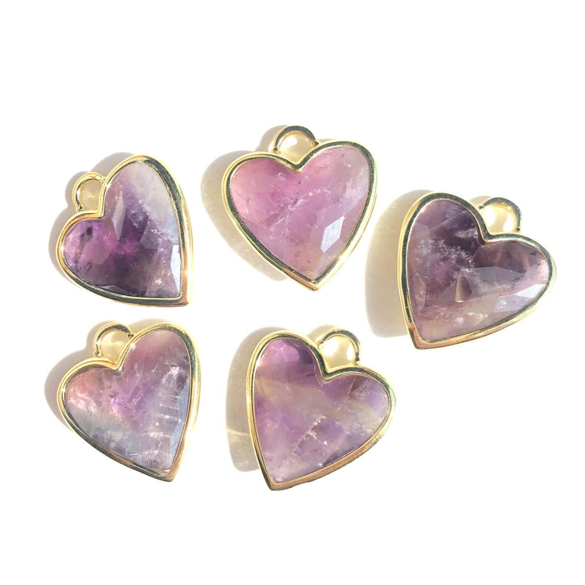 5pcs/Lot Gold Plated Bezel Labradorite Amethyst Strawberry Rose Quartz Heart Pendants Amethyst Stone Charms New Charms Arrivals Charms Beads Beyond