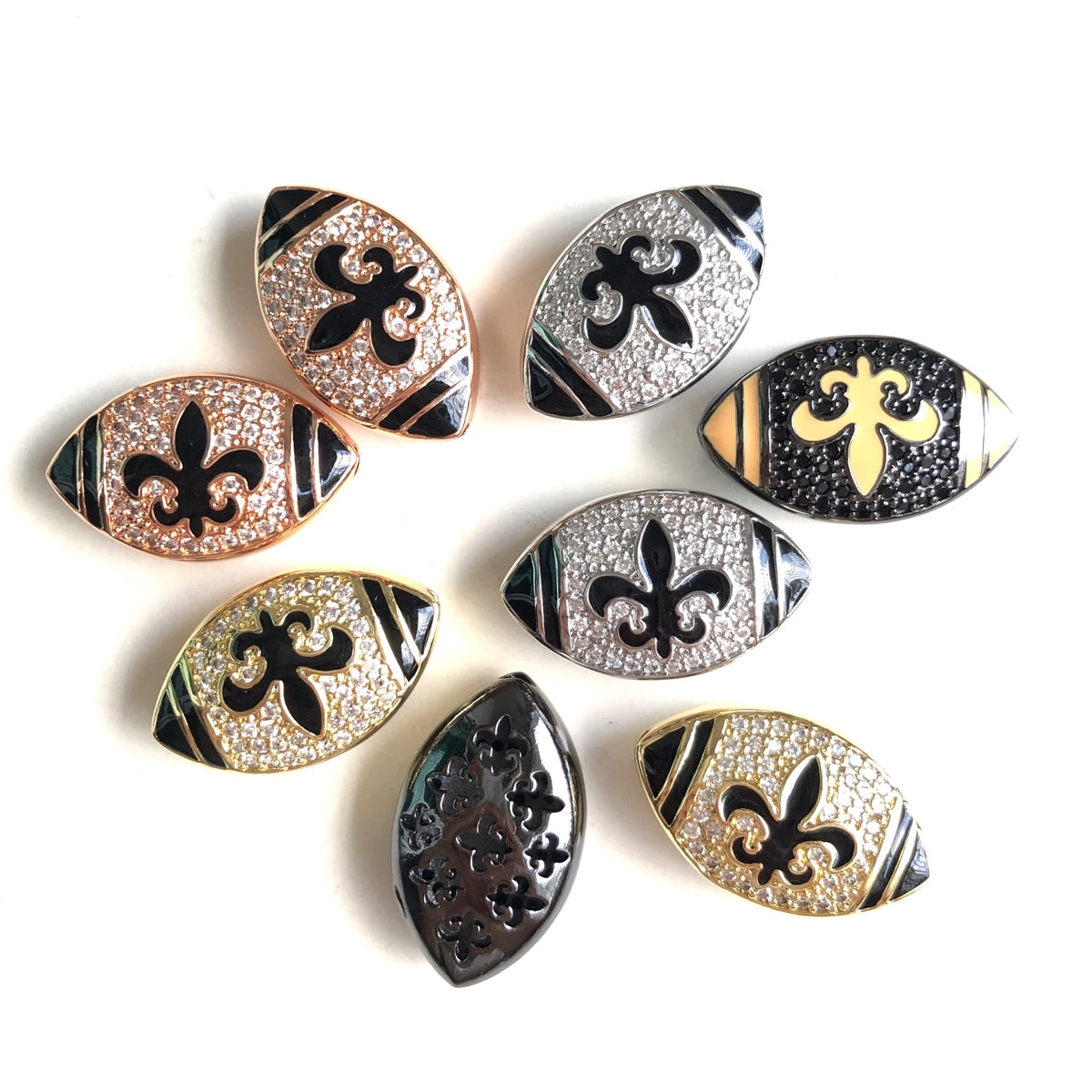 10pcs/lot \bCZ Paved 3D Fleur De Lis Saints American Football Centerpiece  Spacers, image size:1200x1200