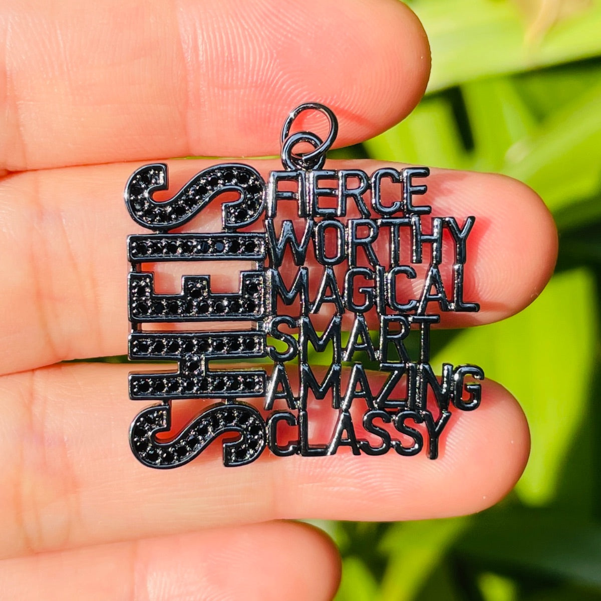10pcs/lot CZ SHE IS FIERCE WORTHY MAGICAL SMART AMAZING CLASSY Word Charms CZ Paved Charms New Charms Arrivals Words & Quotes Charms Beads Beyond