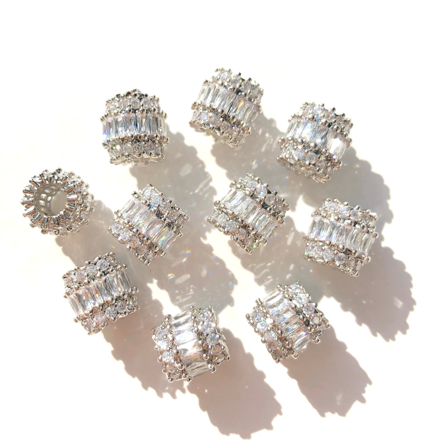 10-20-50pcs/lot 10*9mm Rectangle CZ Paved Big Hole Rondelle Wheel Spacers CZ Paved Spacers Big Hole Beads New Spacers Arrivals Rondelle Beads Wholesale Charms Beads Beyond