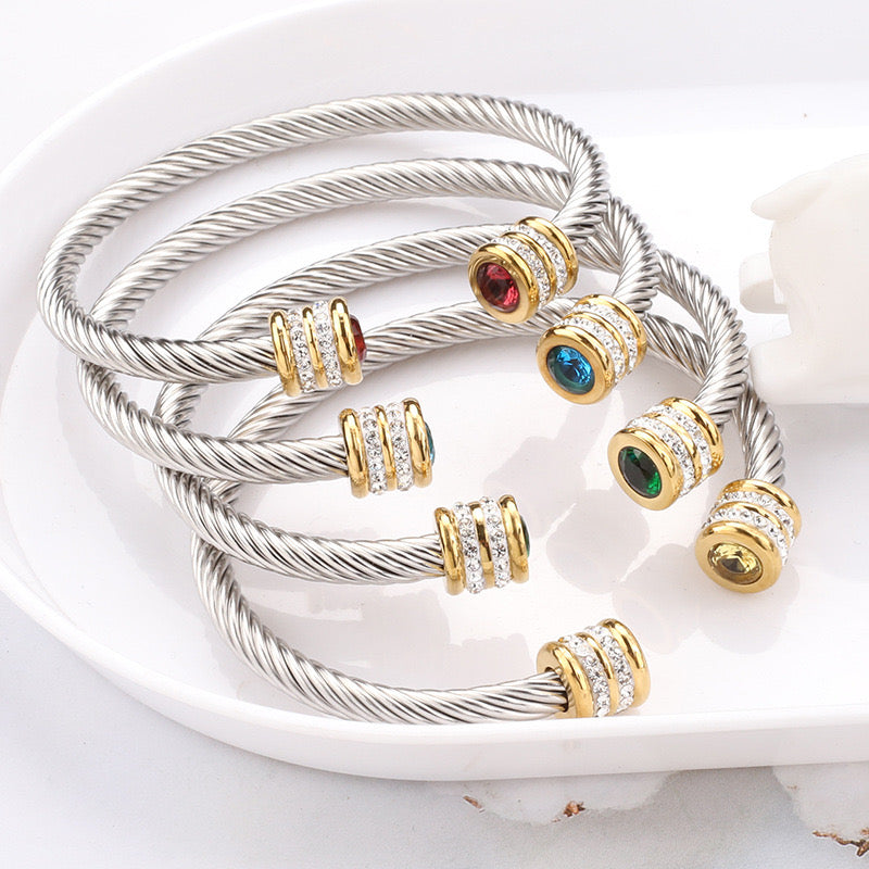 6-12pcs/lot Colorful Diamond Birthstone Rhinestone Pave Open Stainless Steel Bangle for Women Women Bracelets Charms Beads Beyond