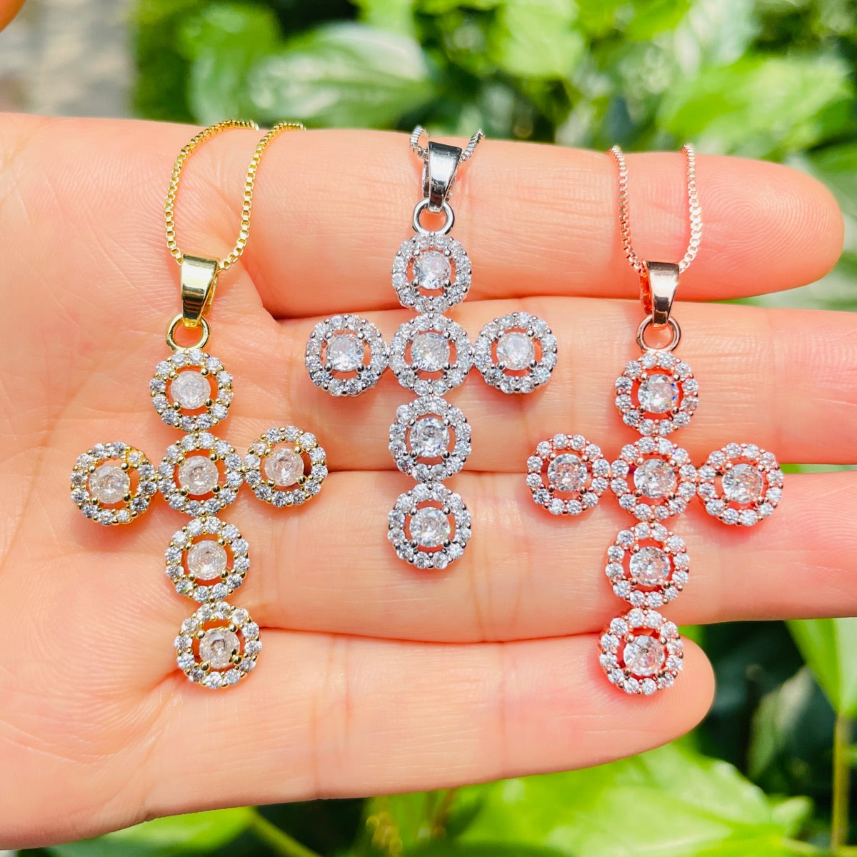 5pcs/lot 39*22mm Clear CZ Paved Cross Necklaces Necklaces Charms Beads Beyond