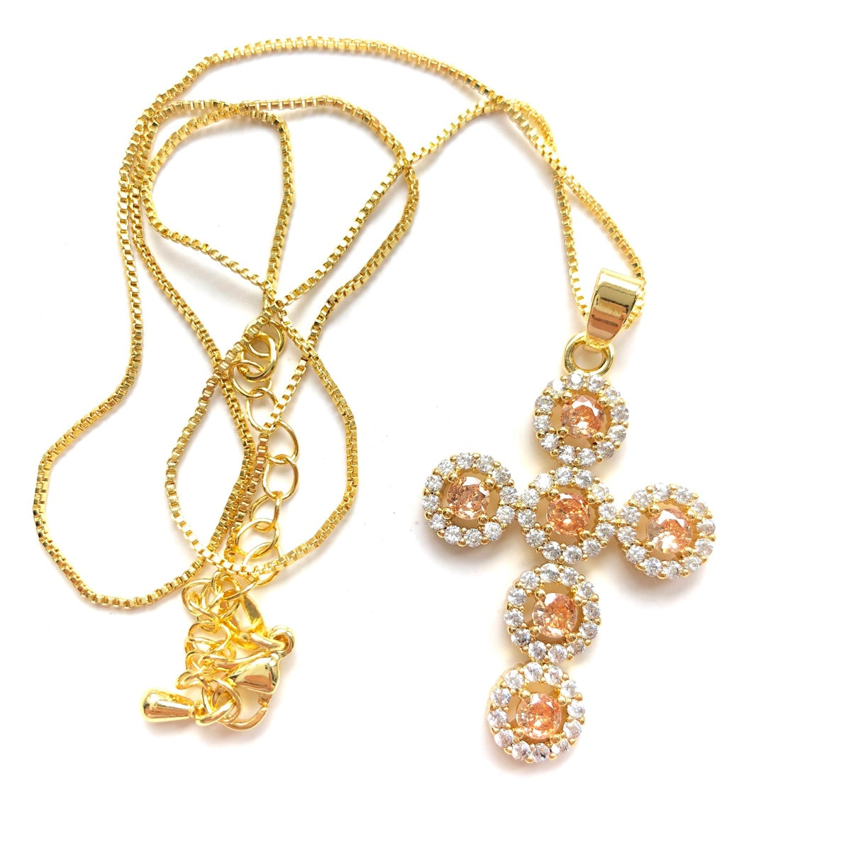 5pcs/lot 39*22mm Champagne Clear CZ Paved Cross Necklaces Necklaces Charms Beads Beyond