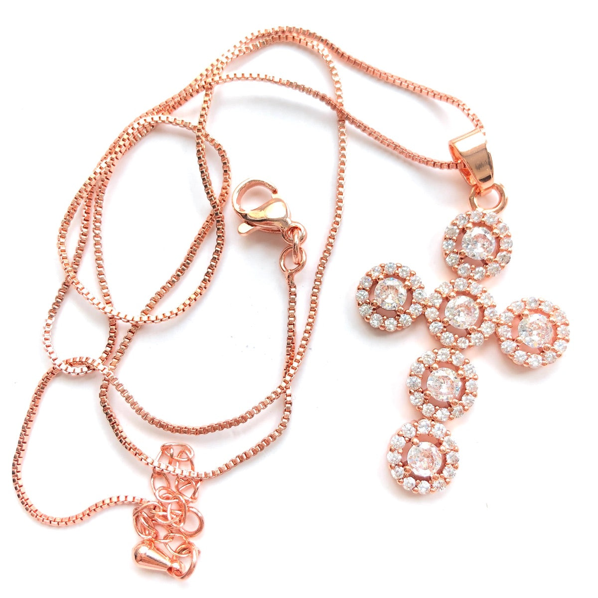 5pcs/lot 39*22mm Clear CZ Paved Cross Necklaces Rose Gold Necklaces Charms Beads Beyond