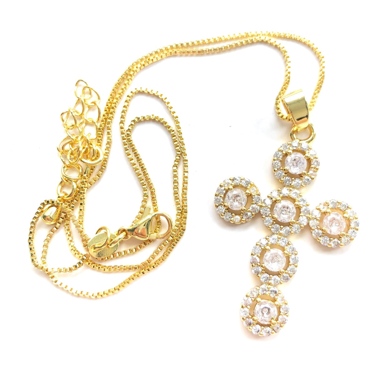 5pcs/lot 39*22mm Clear CZ Paved Cross Necklaces Gold Necklaces Charms Beads Beyond