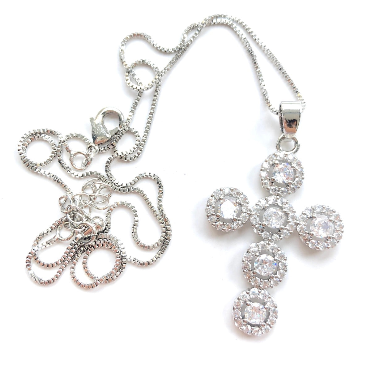 5pcs/lot 39*22mm Clear CZ Paved Cross Necklaces Silver Necklaces Charms Beads Beyond