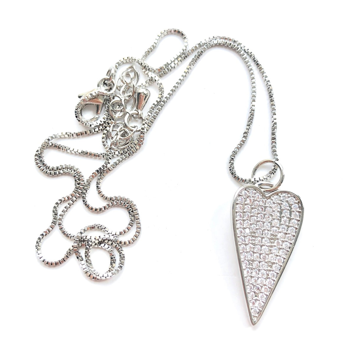 5pcs/lot Clear CZ Paved Heart Necklaces Silver Necklaces Charms Beads Beyond