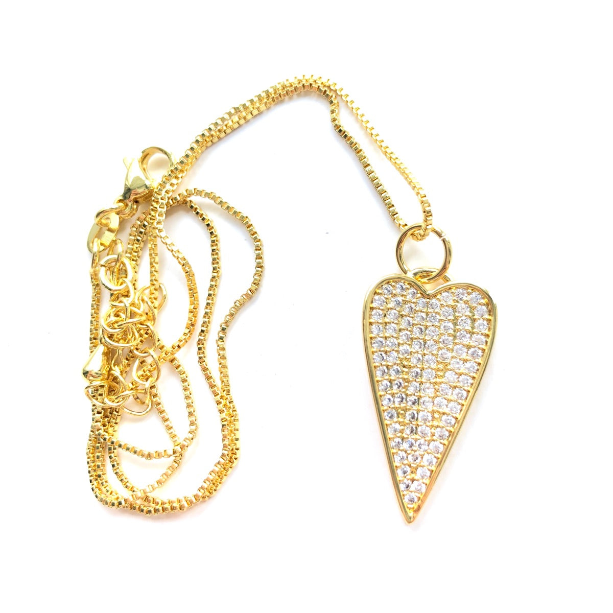 5pcs/lot Clear CZ Paved Heart Necklaces Gold Necklaces Charms Beads Beyond