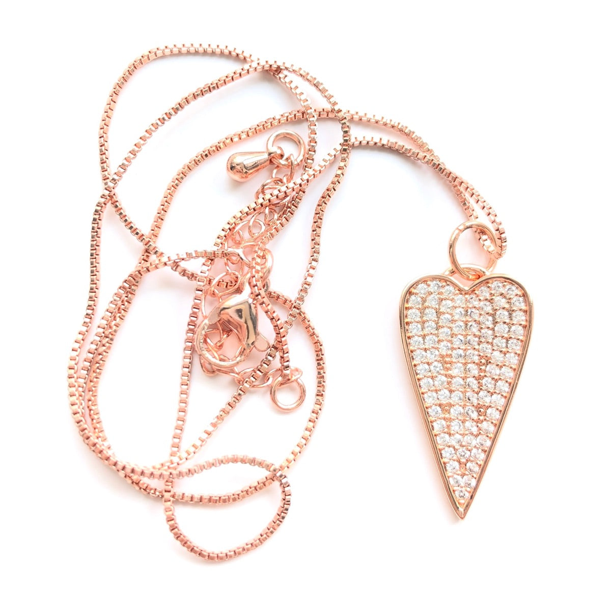 5pcs/lot Clear CZ Paved Heart Necklaces Rose Gold Necklaces Charms Beads Beyond