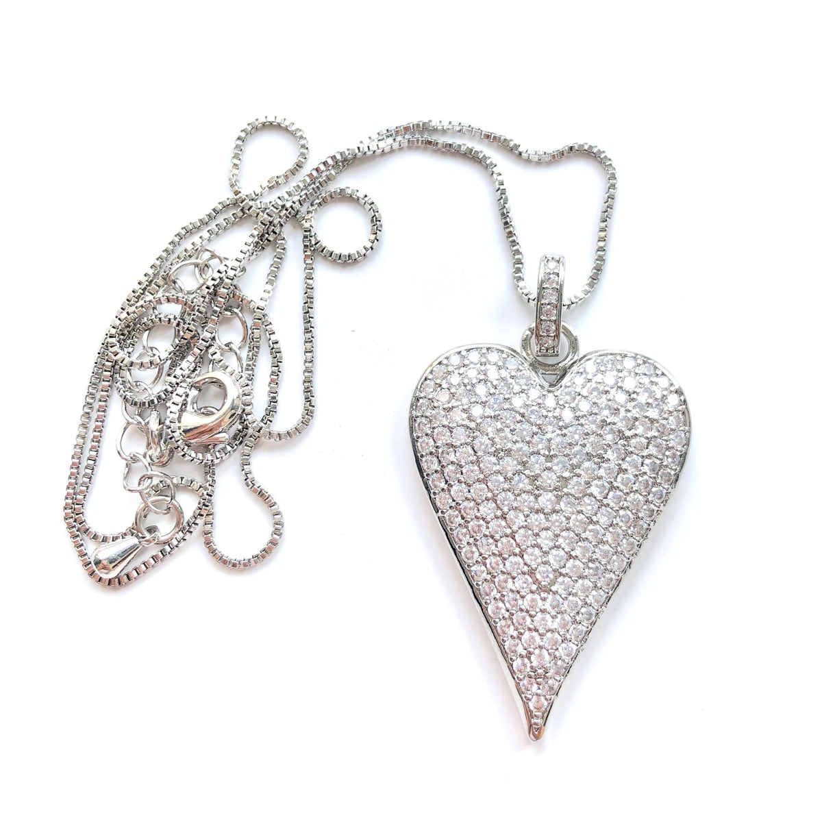 5pcs/lot 40*23mm CZ Paved Heart Necklaces Silver Necklaces Charms Beads Beyond