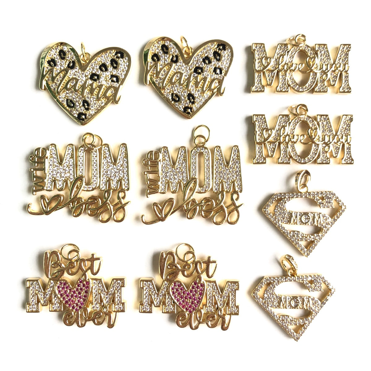 10pcs/lot CZ Pave Mother's Day Charms Bundle 2 Gold-10pcs CZ Paved Charms Mix Charms Mother's Day Charms Beads Beyond