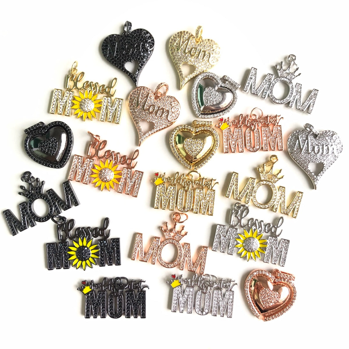 10pcs/lot CZ Pave Mother's Day Charms Bundle 3 Mix Random Styles & Colors-10pcs CZ Paved Charms Mix Charms Mother's Day Charms Beads Beyond