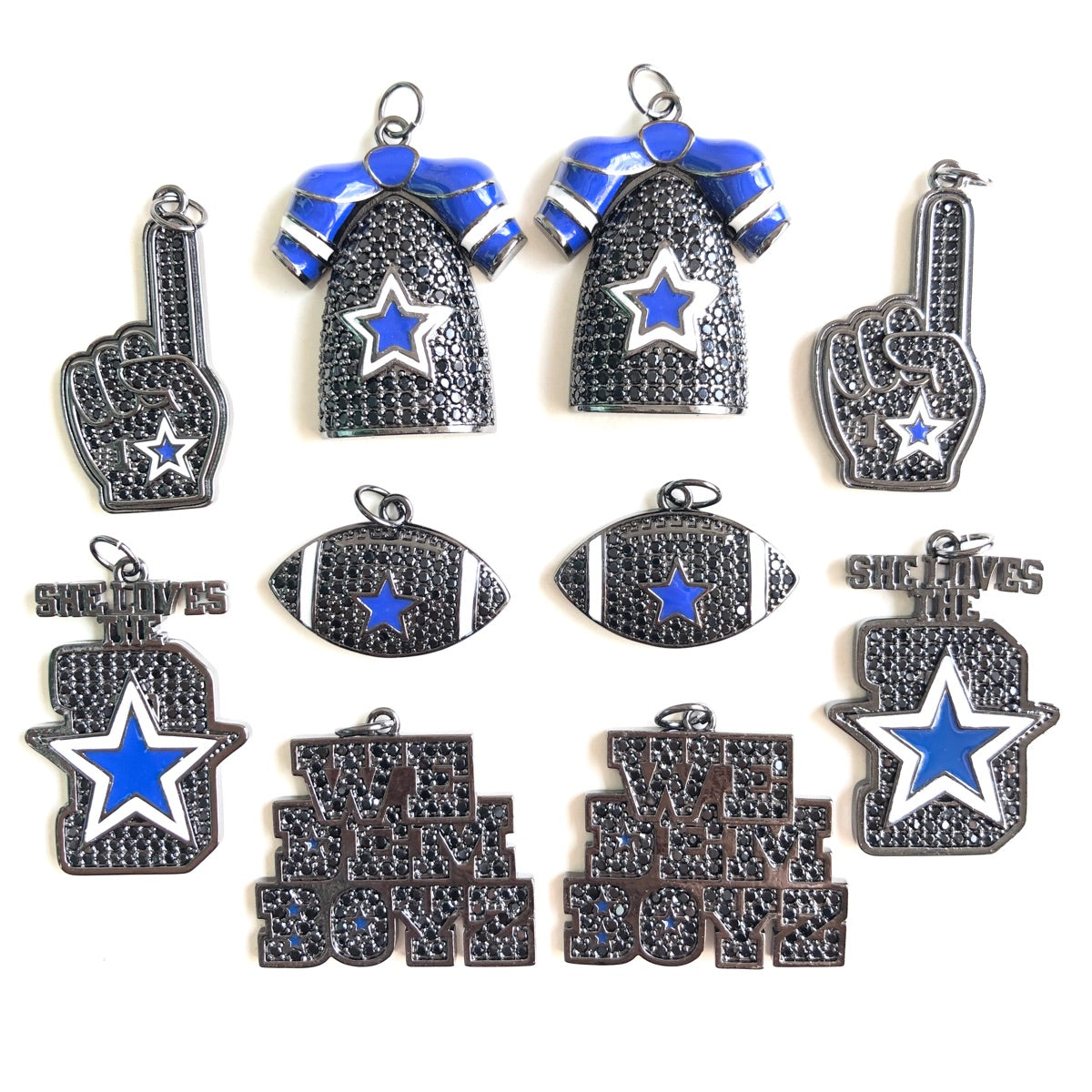 10pcs/Lot CZ Paved Cowboys American Football Charms Bundle Black on Black CZ Paved Charms American Football Sports Mix Charms New Charms Arrivals Charms Beads Beyond