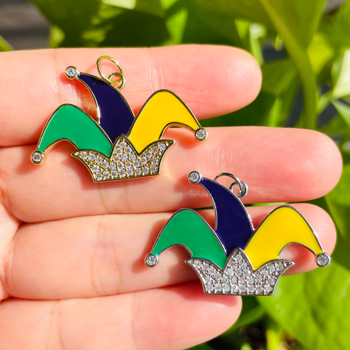 10pcs/lot CZ Paved Mardi Gras Joker Hat Charm Pendants CZ Paved Charms Mardi Gras New Charms Arrivals Charms Beads Beyond