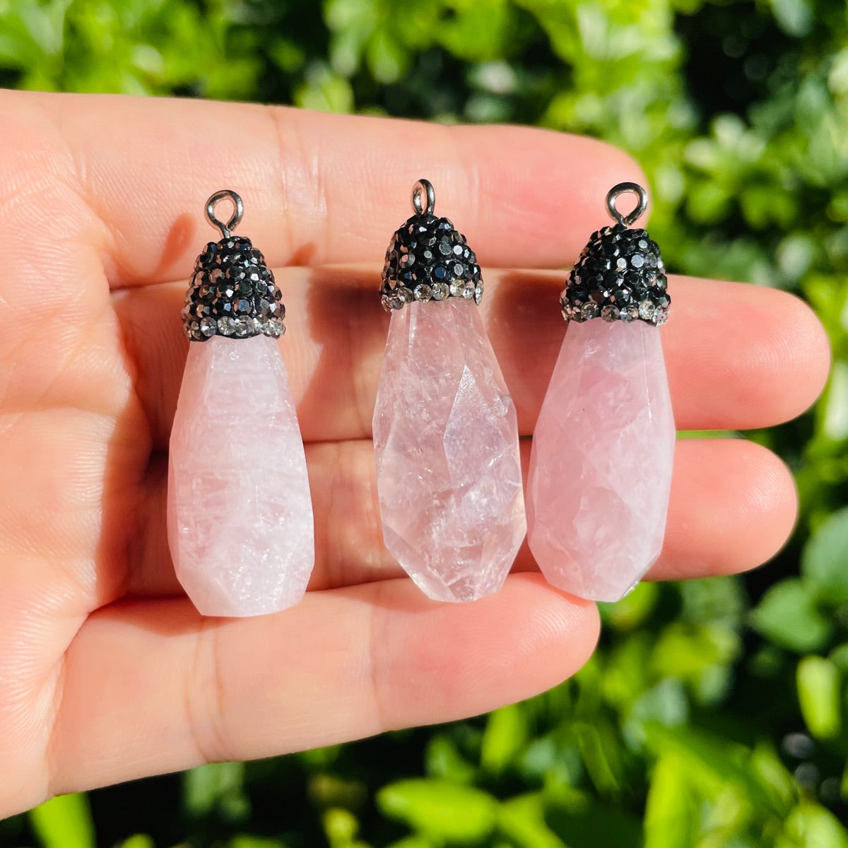5pcs/Lot Black Rhinestone Pave Rose Quartz Crystal Pendants Stone Charms New Charms Arrivals Charms Beads Beyond