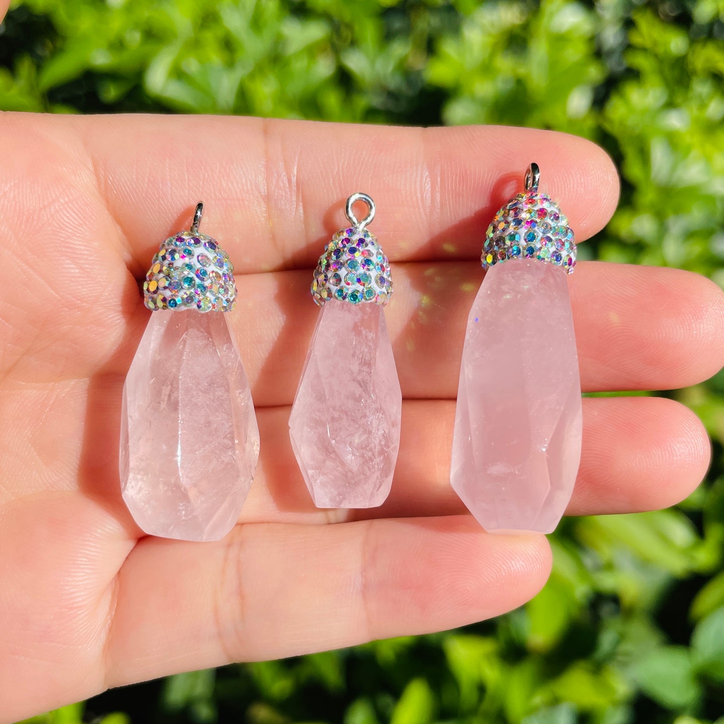 5pcs/Lot White Rhinestone Pave Rose Quartz Pendants Stone Charms New Charms Arrivals Charms Beads Beyond