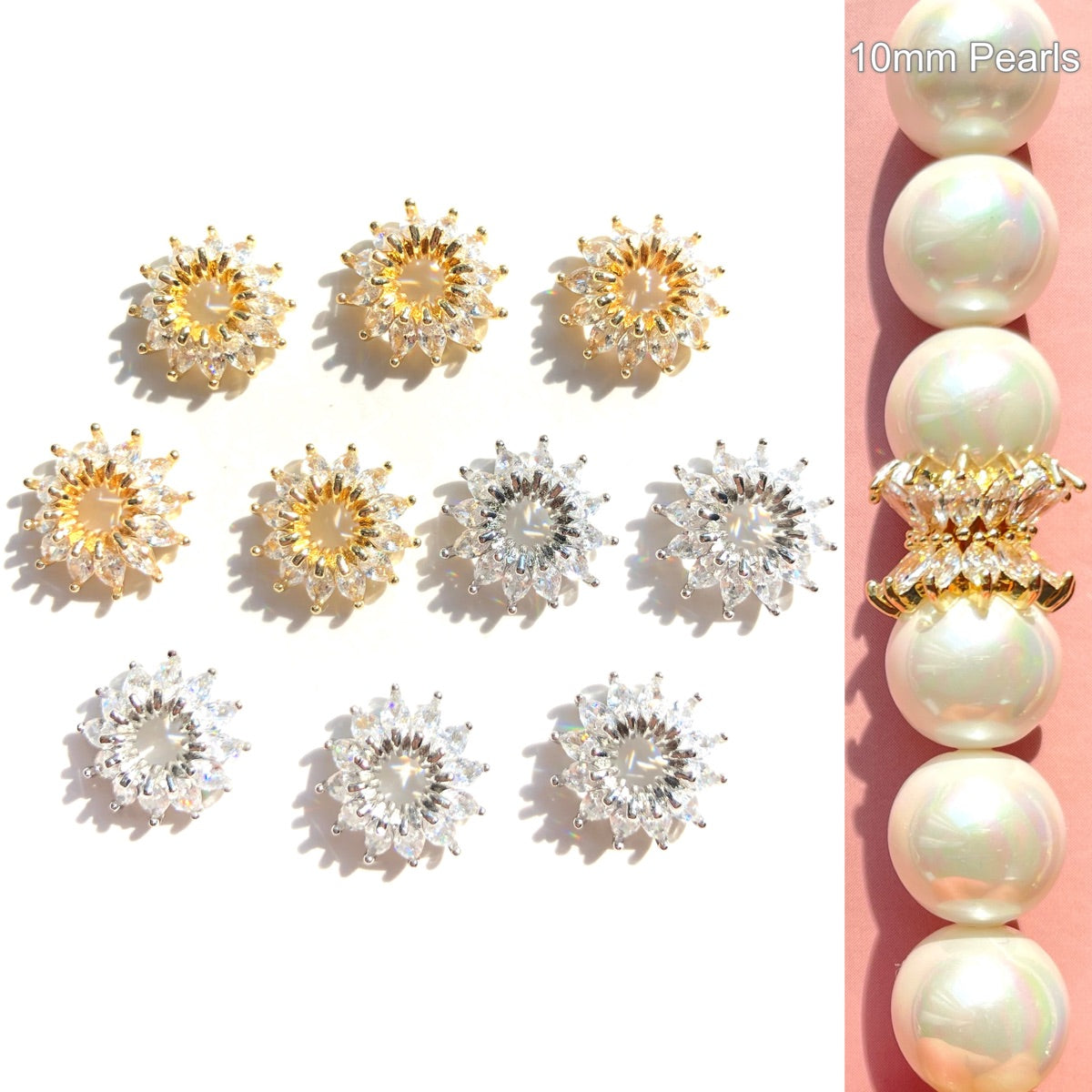 10-20-50pcs/lot 12mm CZ Paved Flower Beads Caps Spacers CZ Paved Spacers Beads Caps New Spacers Arrivals Wholesale Charms Beads Beyond
