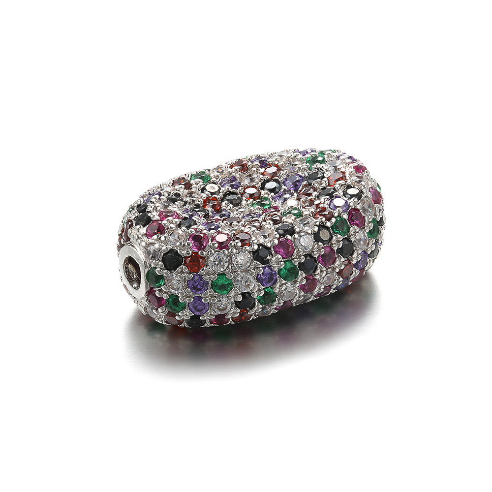 5-10pcs/lot 19*13mm Multicolor CZ Paved Oval Centerpiece Spacers Beads 10pcs Silver CZ Paved Spacers Colorful Zirconia Oval Spacers Charms Beads Beyond
