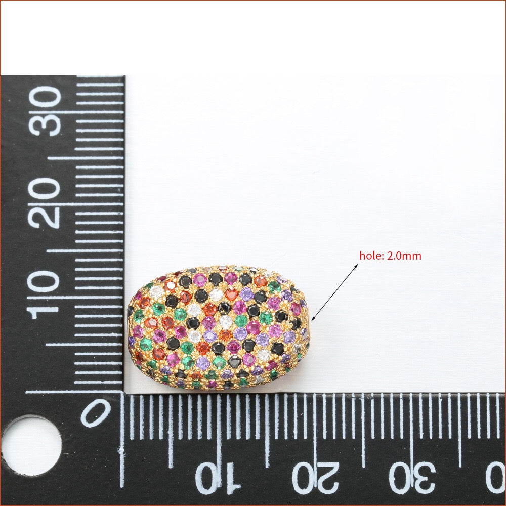 5-10pcs/lot 19*13mm Multicolor CZ Paved Oval Centerpiece Spacers Beads CZ Paved Spacers Colorful Zirconia Oval Spacers Charms Beads Beyond