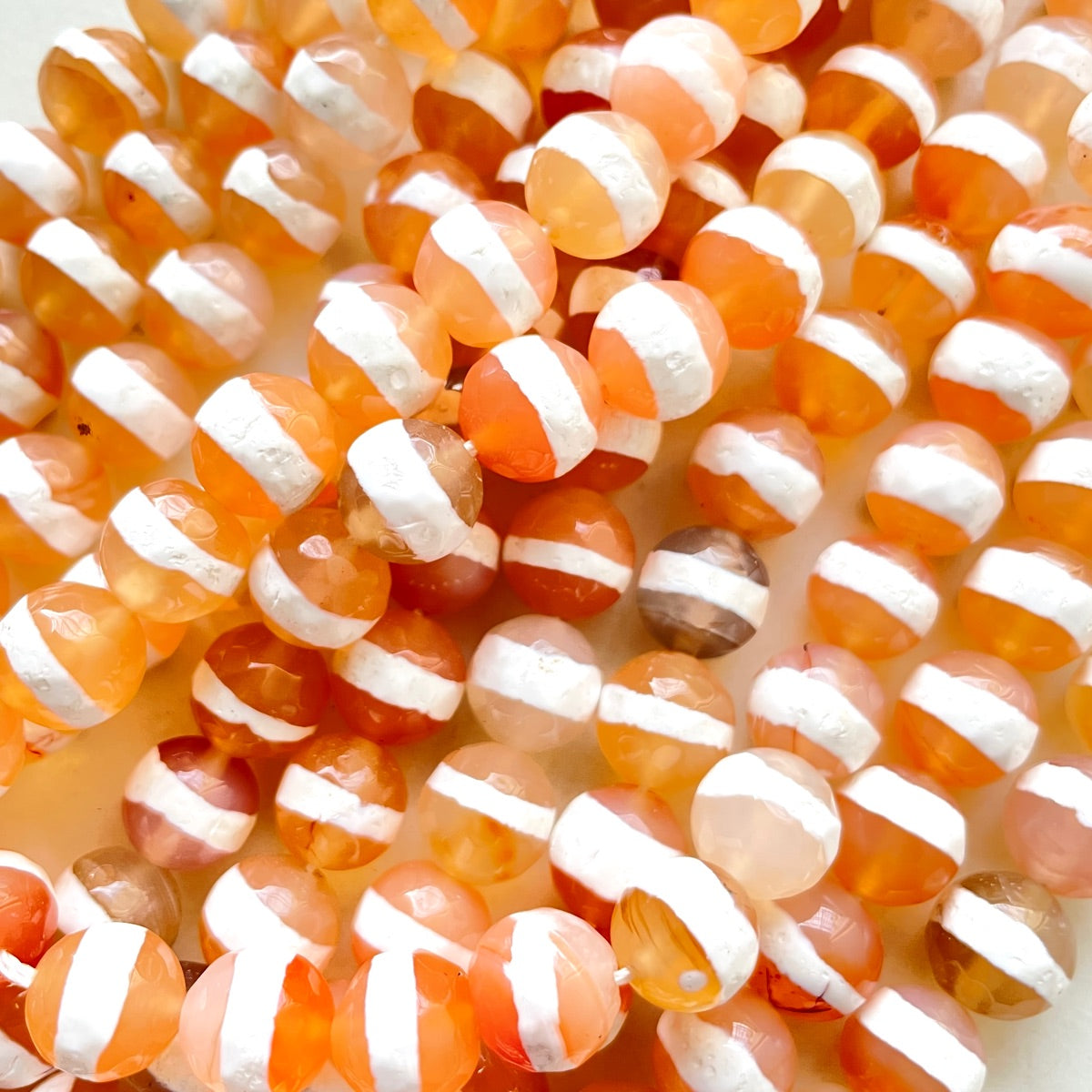 10mm White Stripe Orange Faceted Tibetan Agate Stone Beads Stone Beads New Beads Arrivals Tibetan Beads Charms Beads Beyond